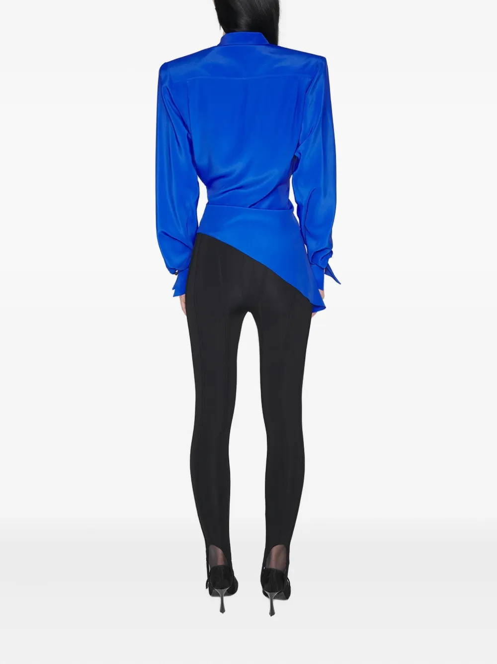 Mugler Gesmockte blouse met gewatteerde schouders Blauw