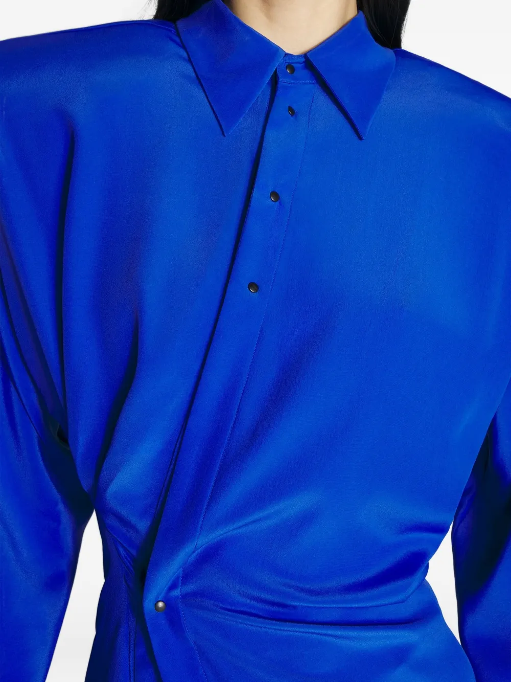 Mugler Gesmockte blouse met gewatteerde schouders Blauw