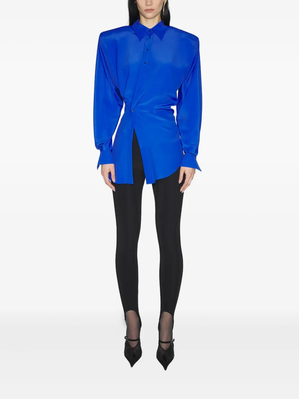Mugler Gesmockte blouse met gewatteerde schouders - Blauw