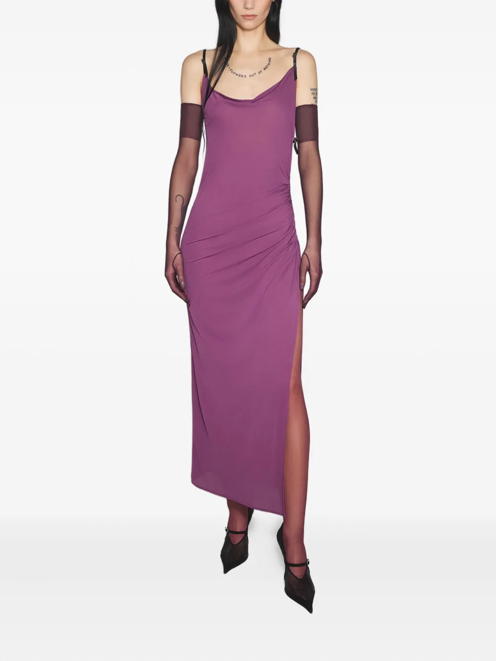 Mugler Midi-jurk met zijsplit Paars