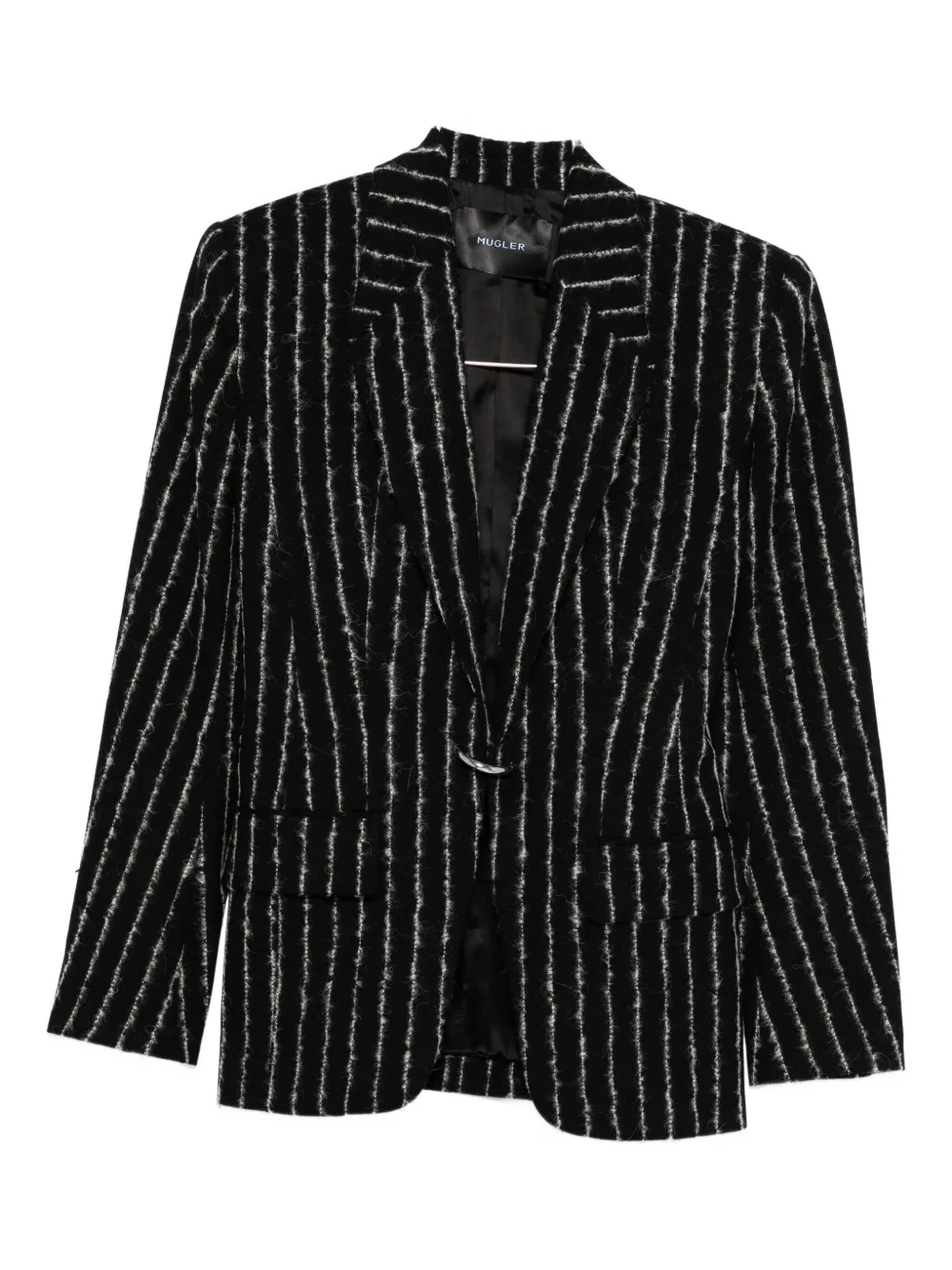 Mugler Pinstripe Wool Jacket In Black