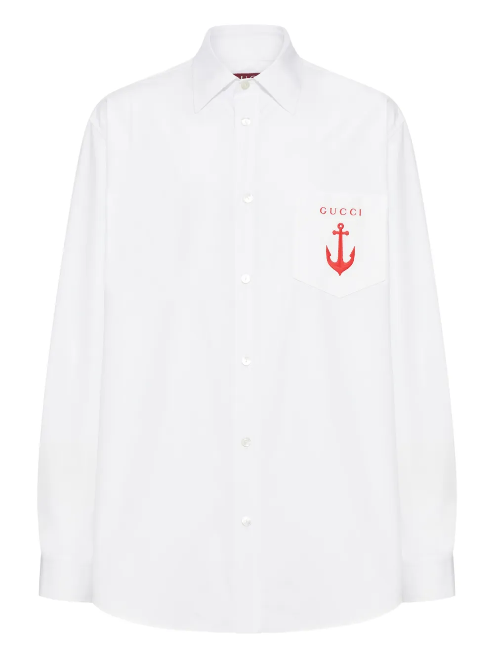 Gucci anchor-embroidered cotton shirt Wit