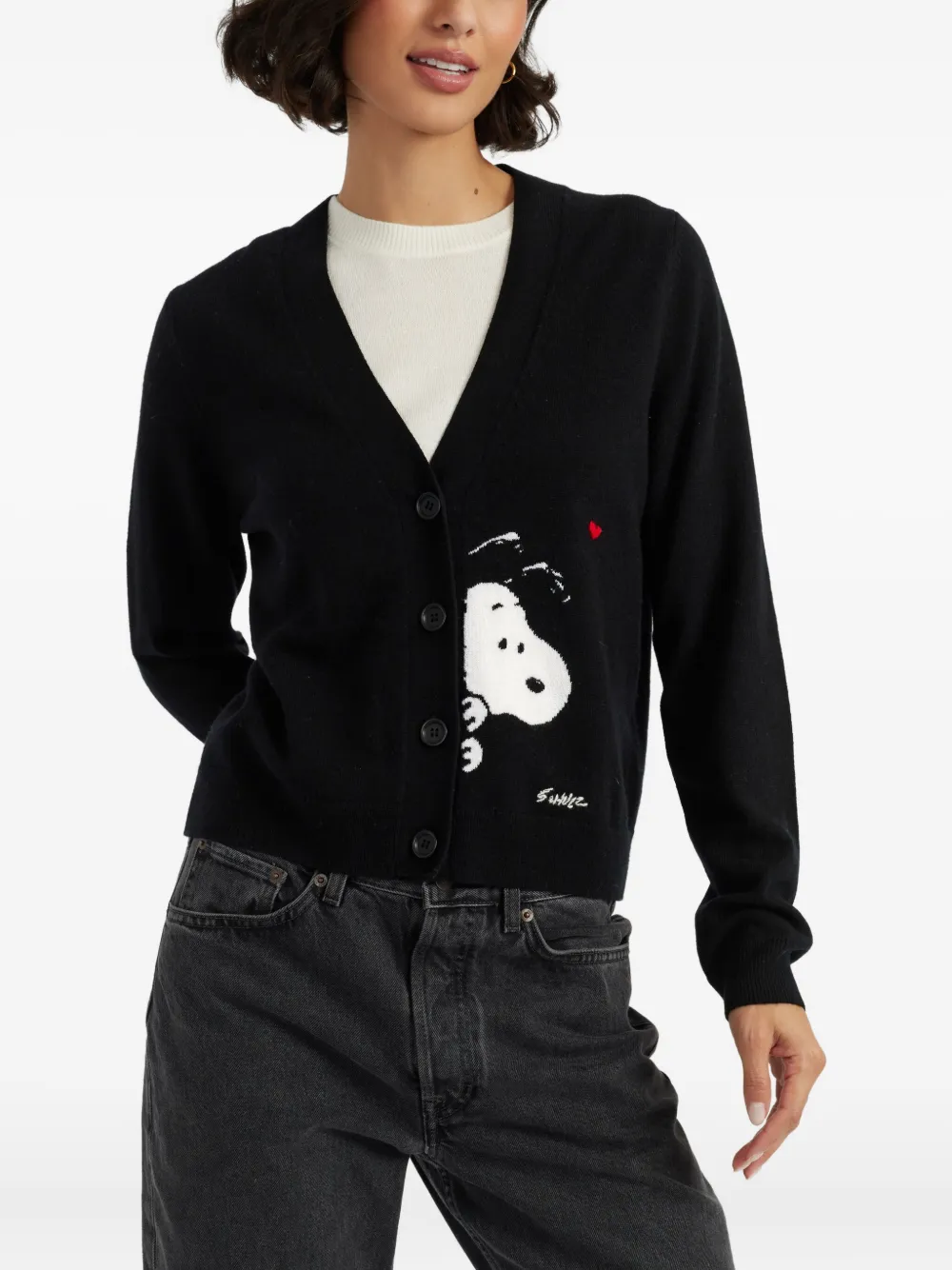Chinti & Parker X Peanuts Snoopy-motif Cardigan In Black