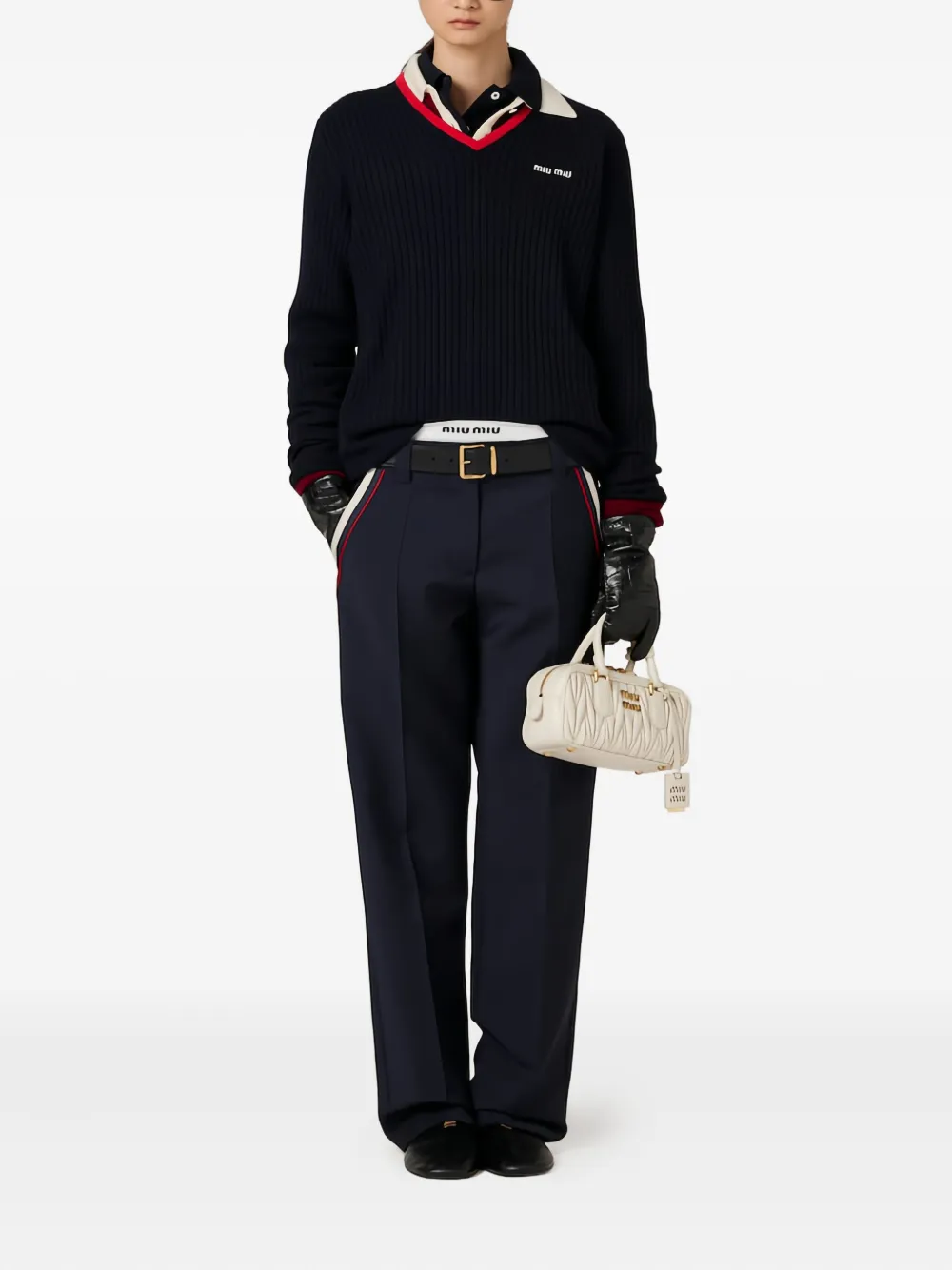 Miu Broek met streepdetail F0124 NAVY