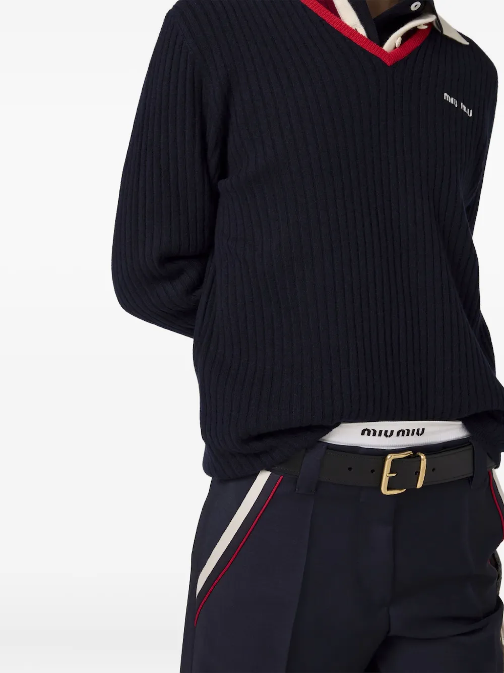 Miu Broek met streepdetail F0124 NAVY