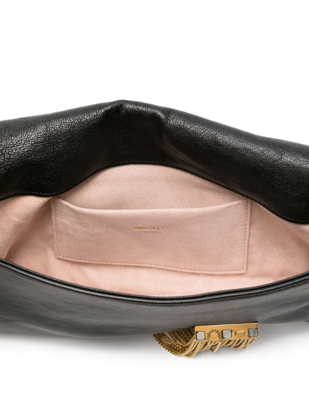 Jimmy Choo Zandra leren clutch verfraaid met ketting Zwart