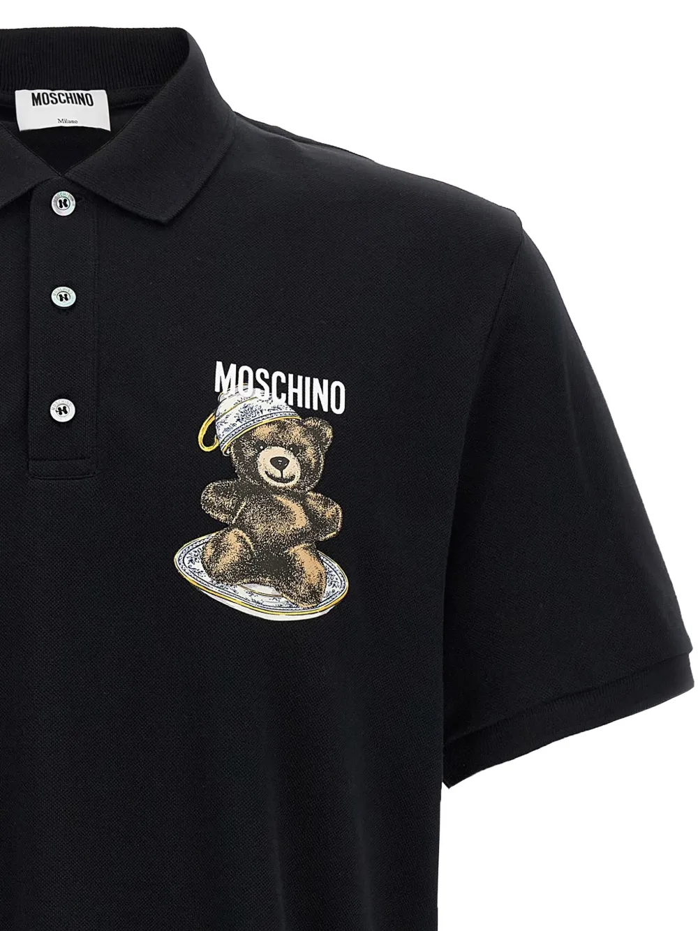 Moschino Piquè poloshirt met Teddy-print Zwart