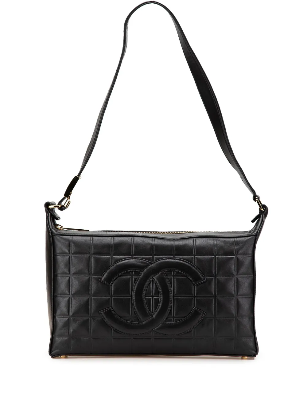 Pre-owned Chanel 2000-2002 Cc Choco Bar Lambskin Shoulder Bag In Black