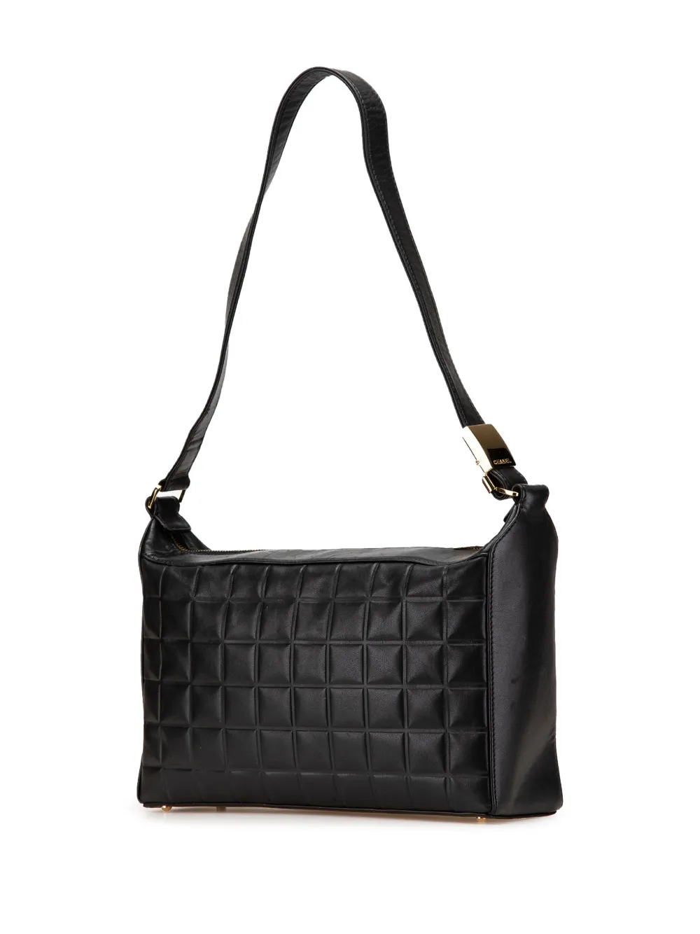 Pre-owned Chanel 2000-2002 Cc Choco Bar Lambskin Shoulder Bag In Black