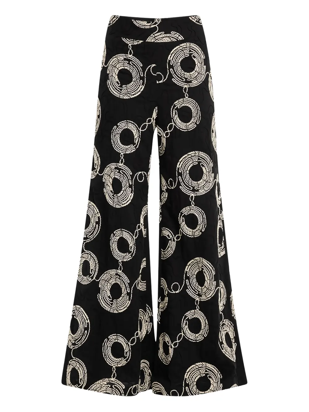 circle-embroidered trousers