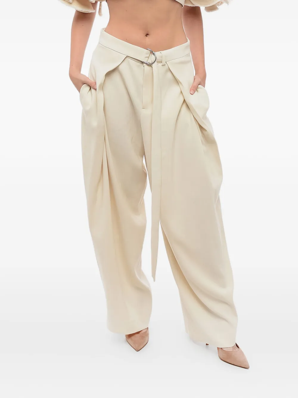 AMI Paris pleated belt trousers Beige