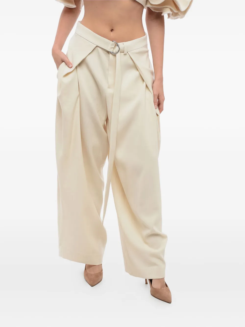 AMI Paris pleated belt trousers Beige