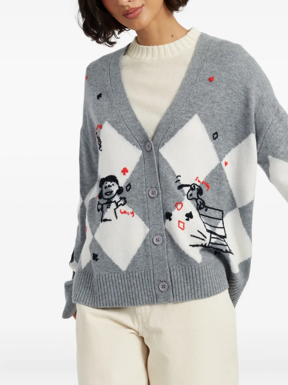 Chinti & Parker Wool Cashmere Peanuts Poker Cardigan In Gray