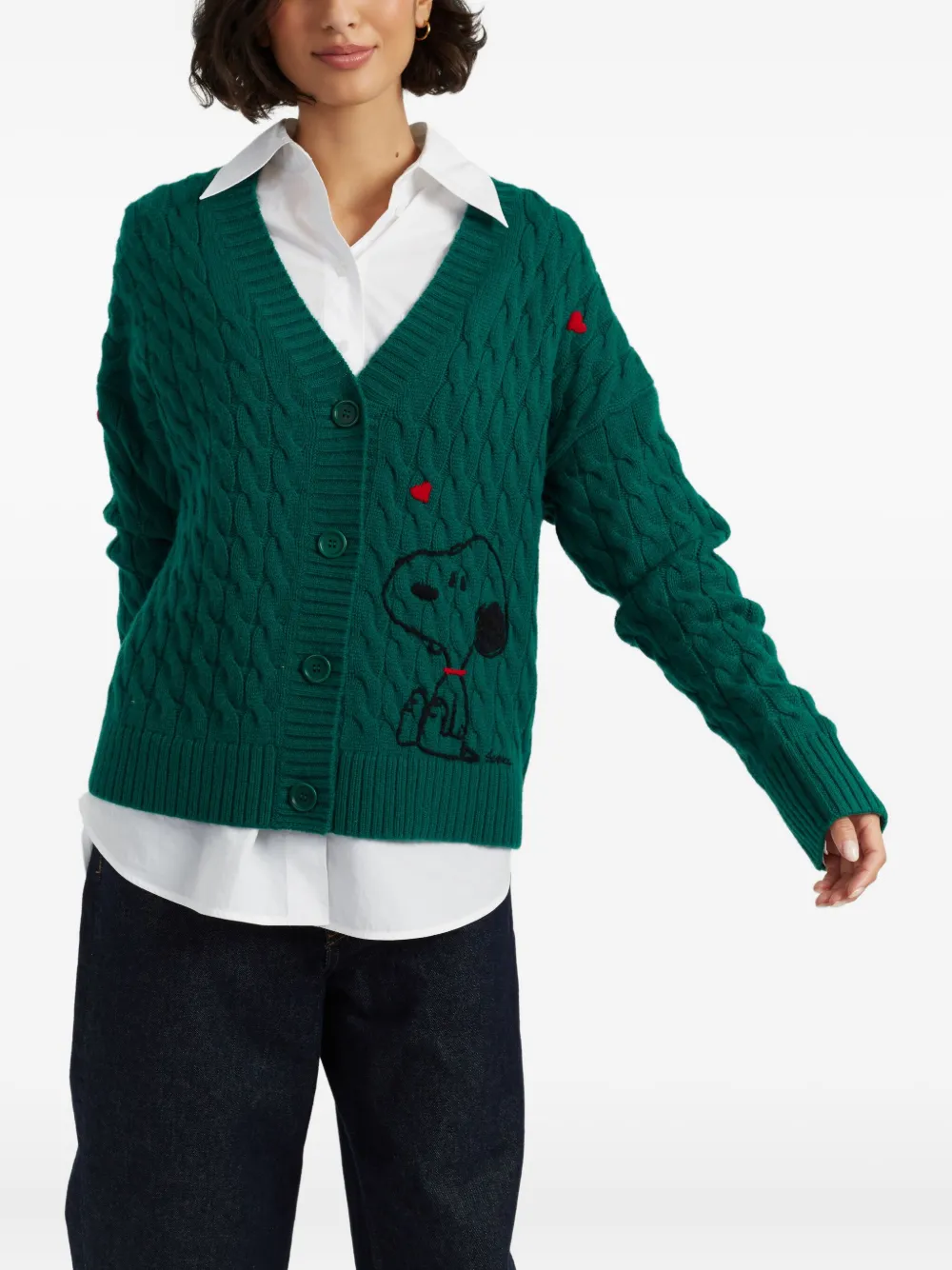 Chinti & Parker X Peanuts Snoopy Cable-knit Cardigan In Green