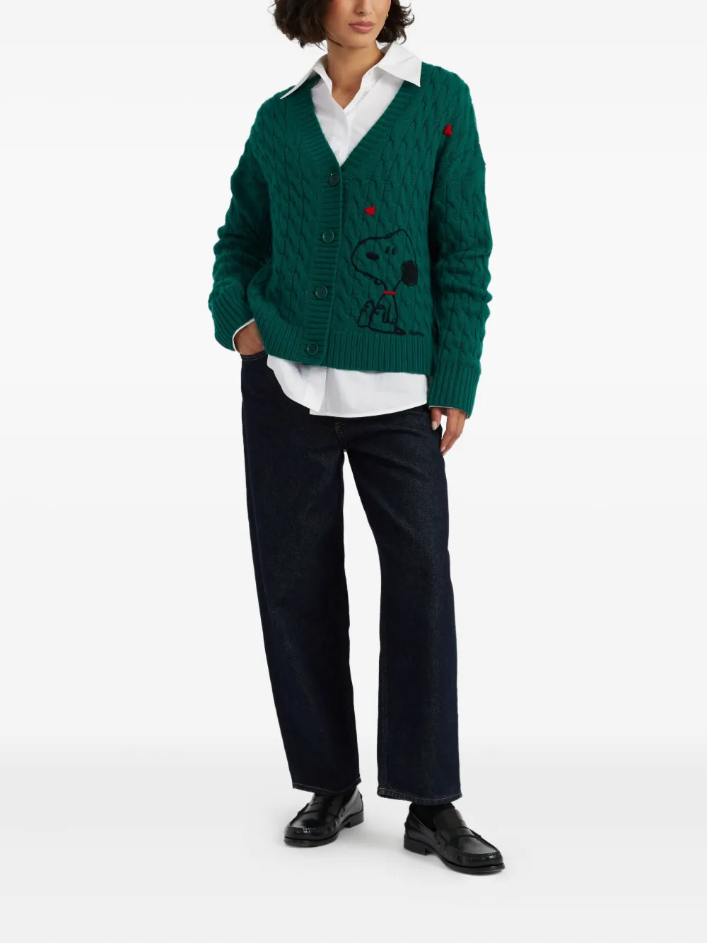 Chinti & Parker X Peanuts Snoopy Cable-knit Cardigan In Green