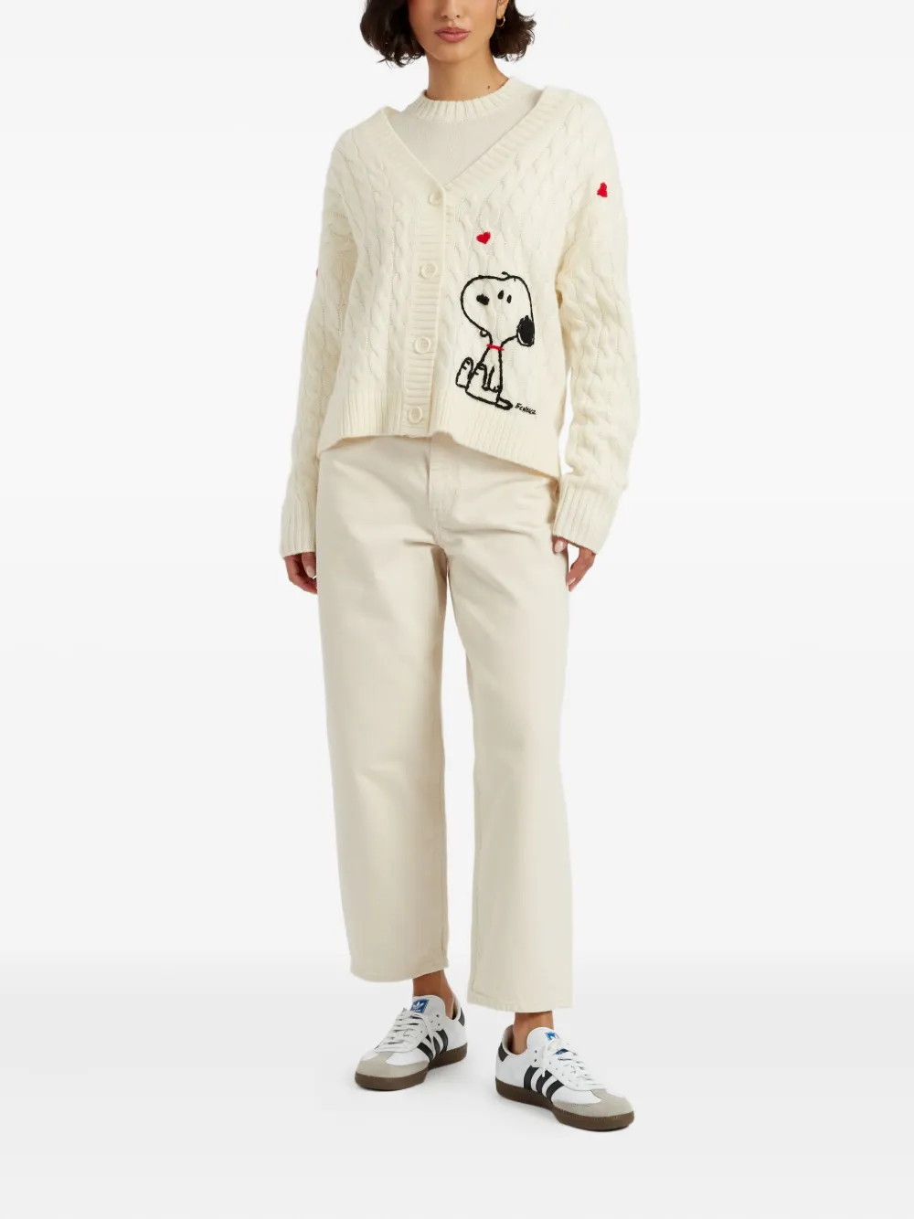 Chinti & Parker x Snoopy Peanuts kabelgebreid vest Beige