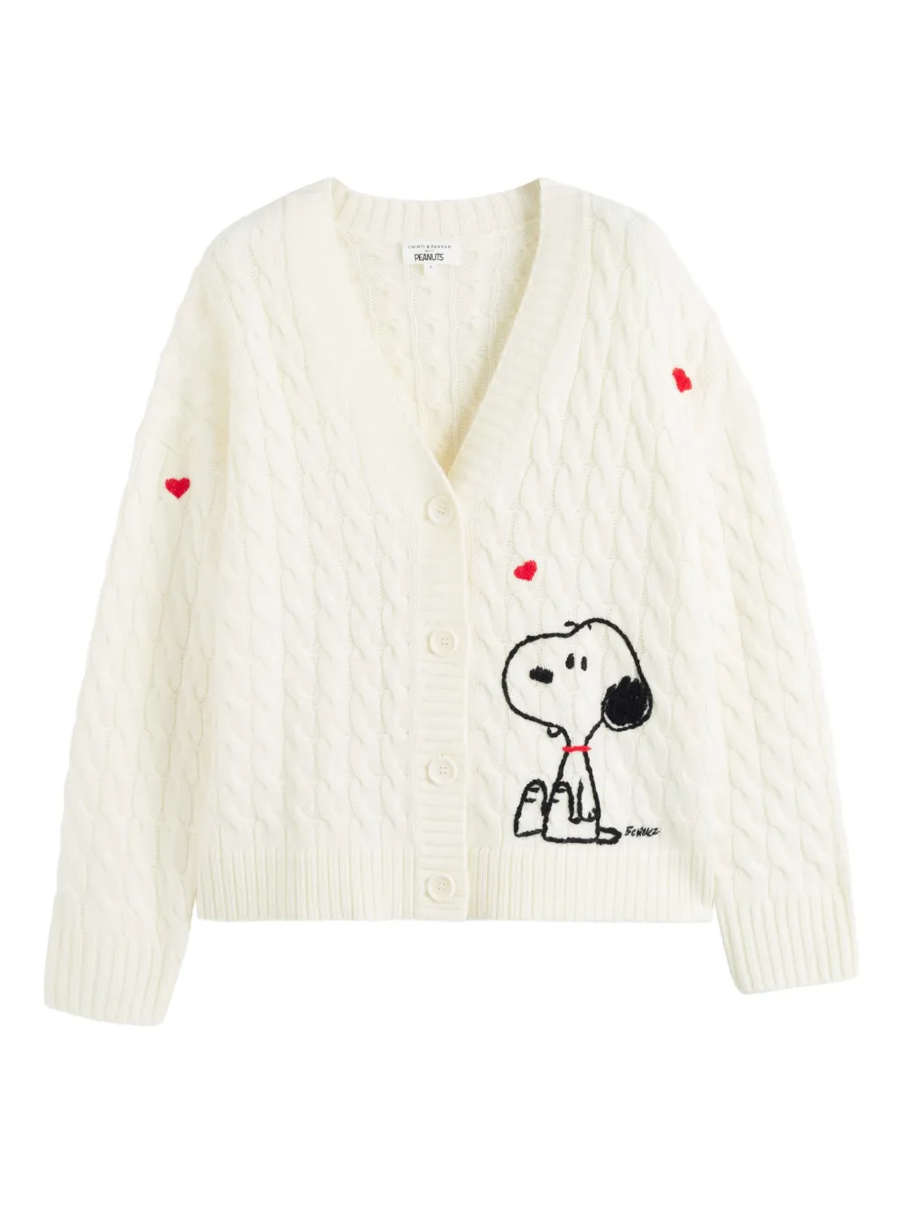Chinti & Parker X Snoopy Peanuts Cable-knit Cardigan In Neutral