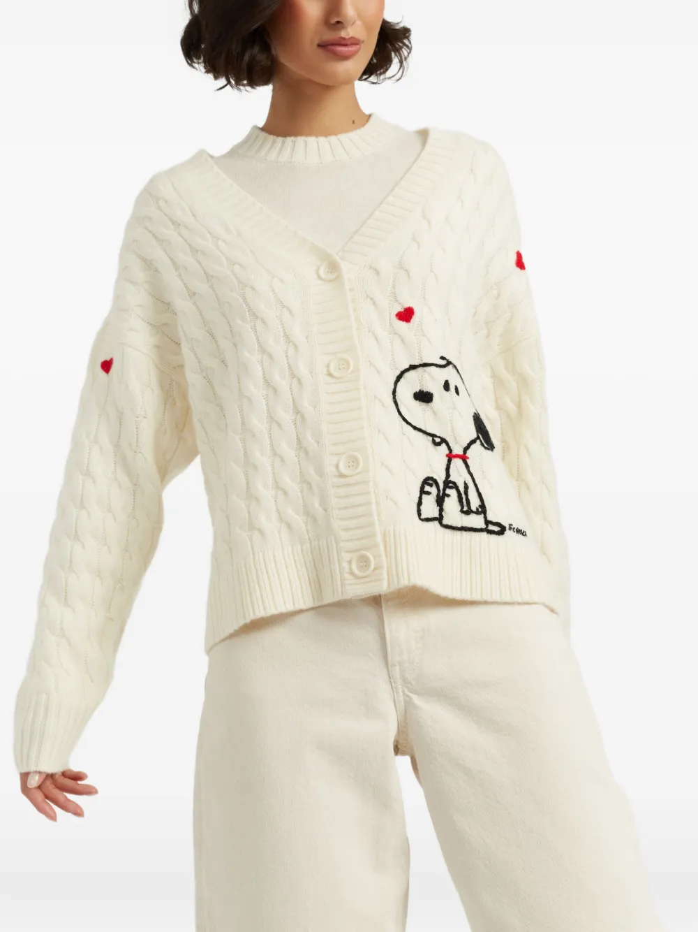 Chinti & Parker x Snoopy Peanuts kabelgebreid vest Beige