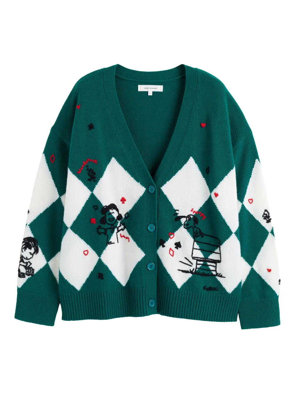 Chinti & Parker x Peanuts diamond-pattern cardigan | Green | Image 1