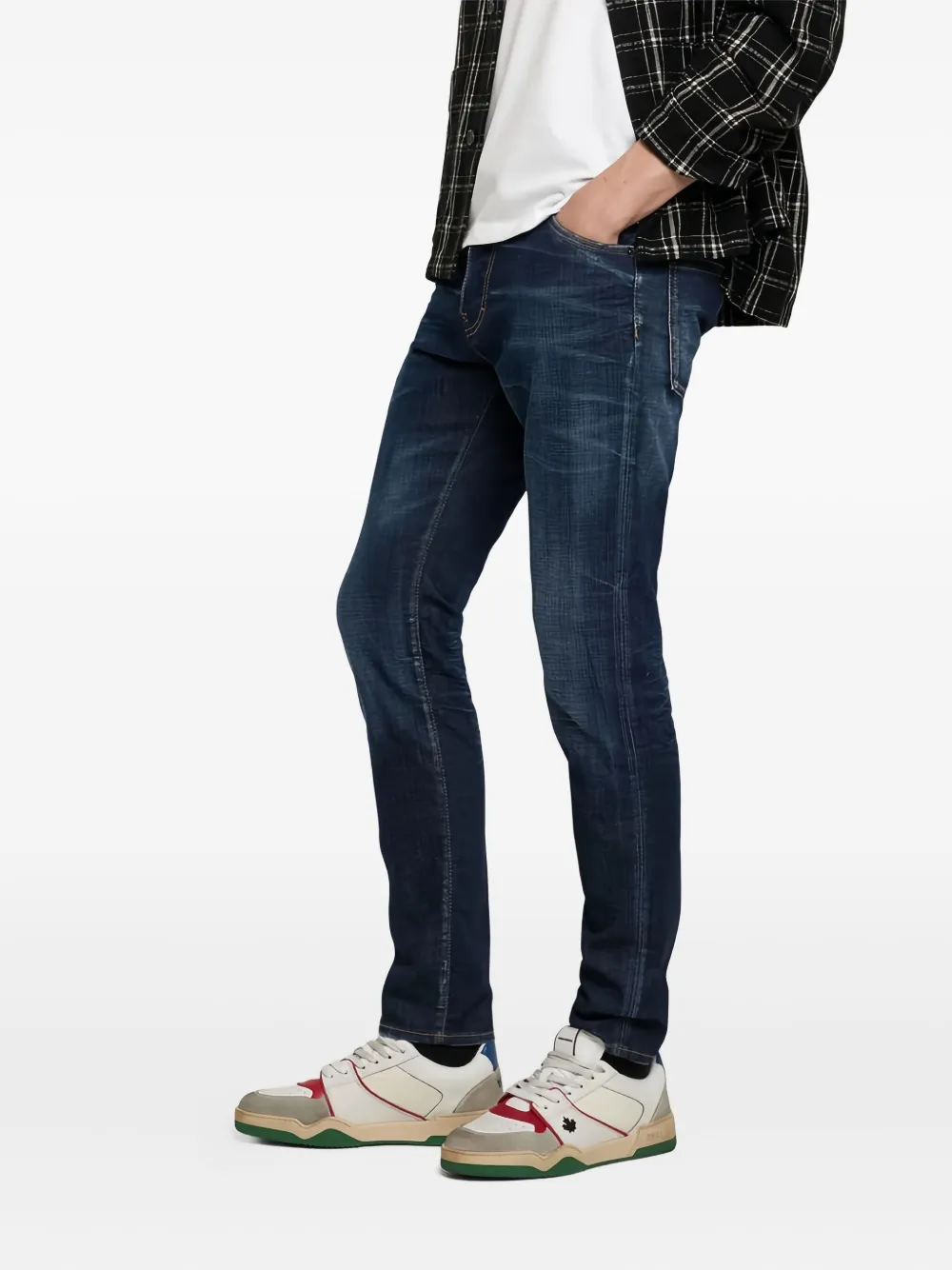 Dsquared2 Distressed Maple Leaf Panelled Sneakers In Neutral