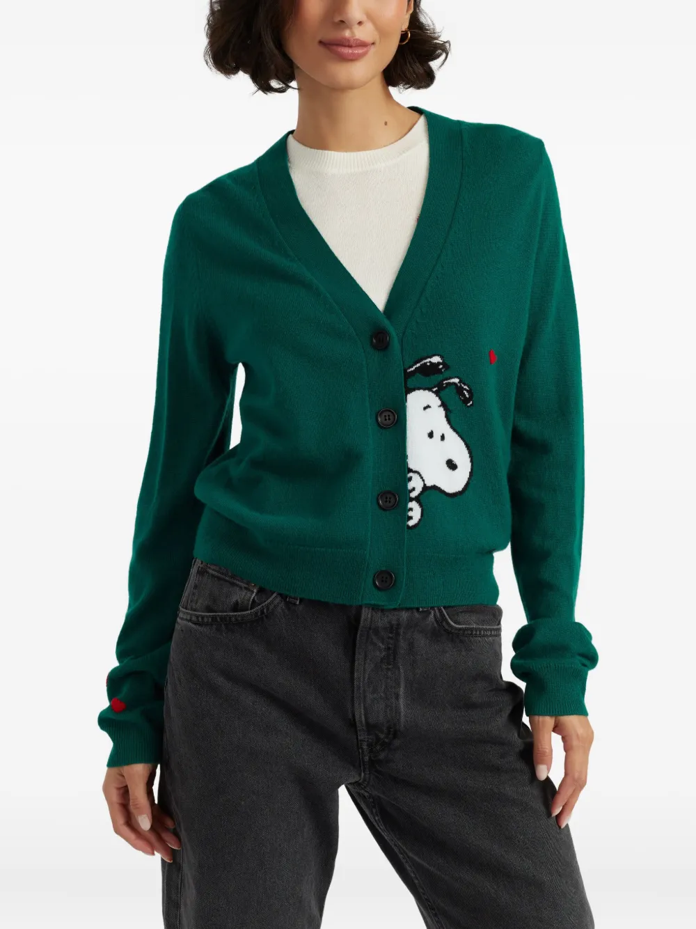 Chinti & Parker X Peanuts Snoopy-motif Cardigan In Green