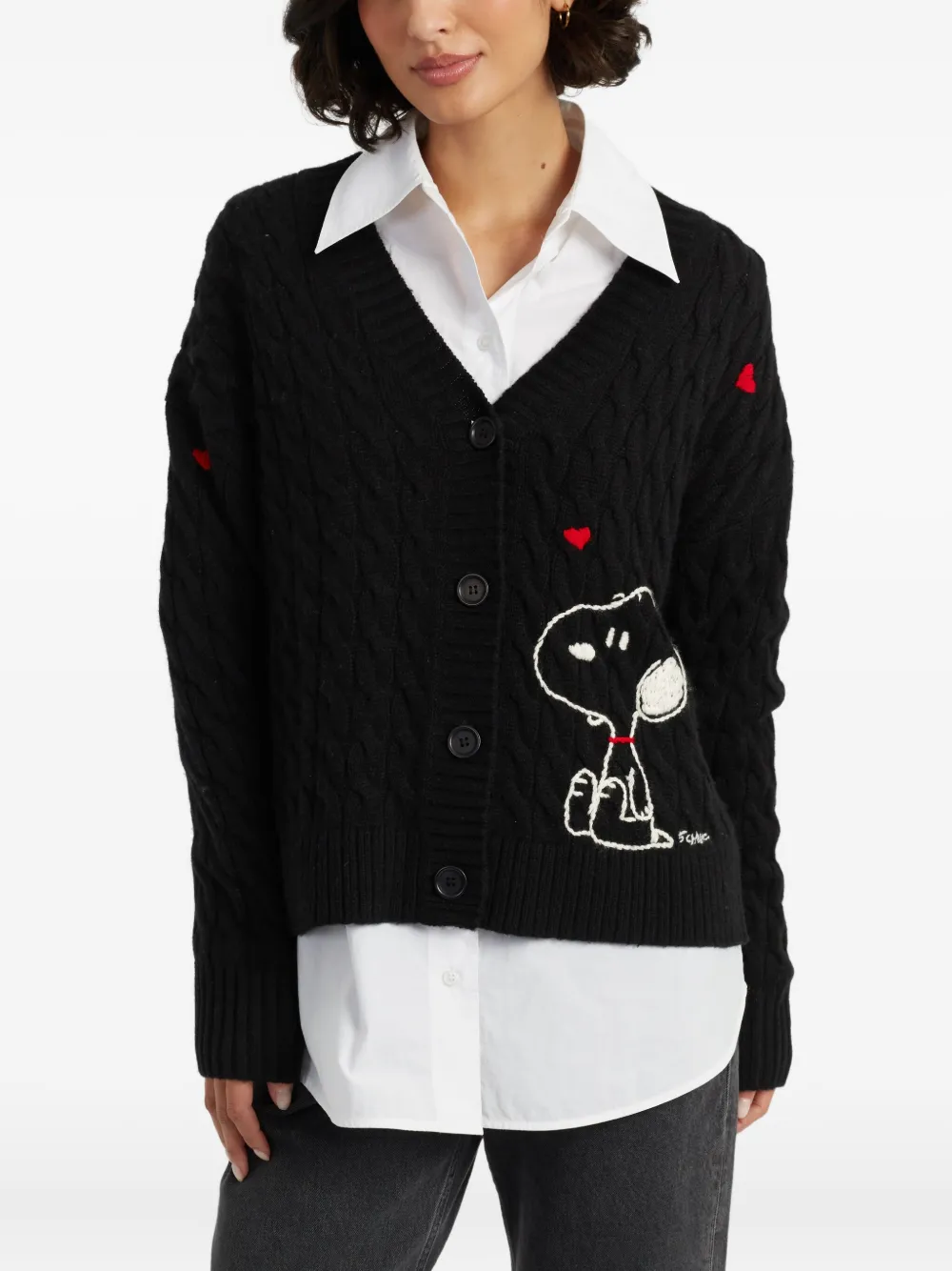 Chinti & Parker Wool Cashmere Snoopy Cable Cardigan In Black