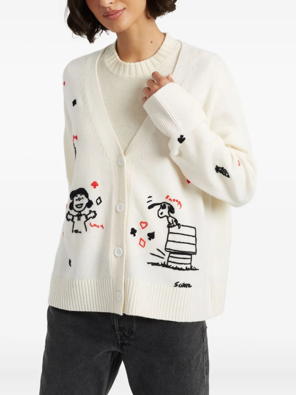Chinti & Parker Wool Cashmere Peanuts Poker Cardigan In White