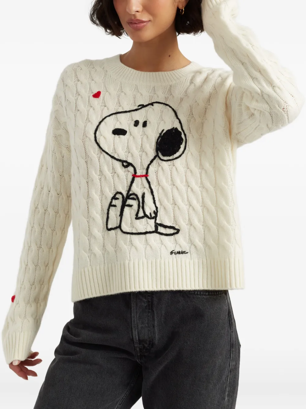 Chinti & Parker X Peanuts Snoopy-motif Cable-knit Sweater In White