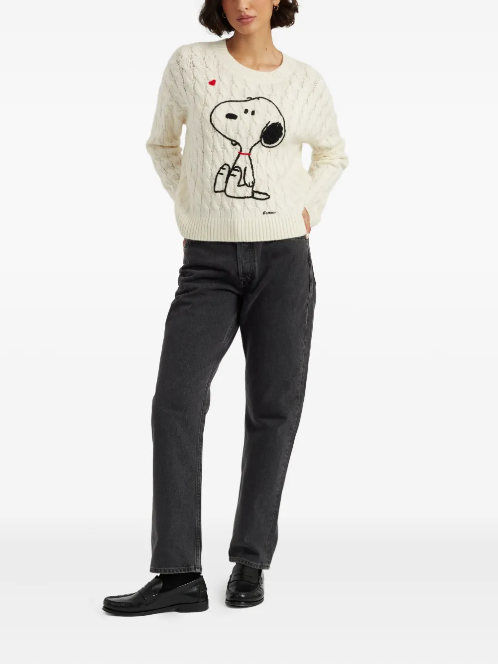 Chinti & Parker X Peanuts Snoopy-motif Cable-knit Sweater In White