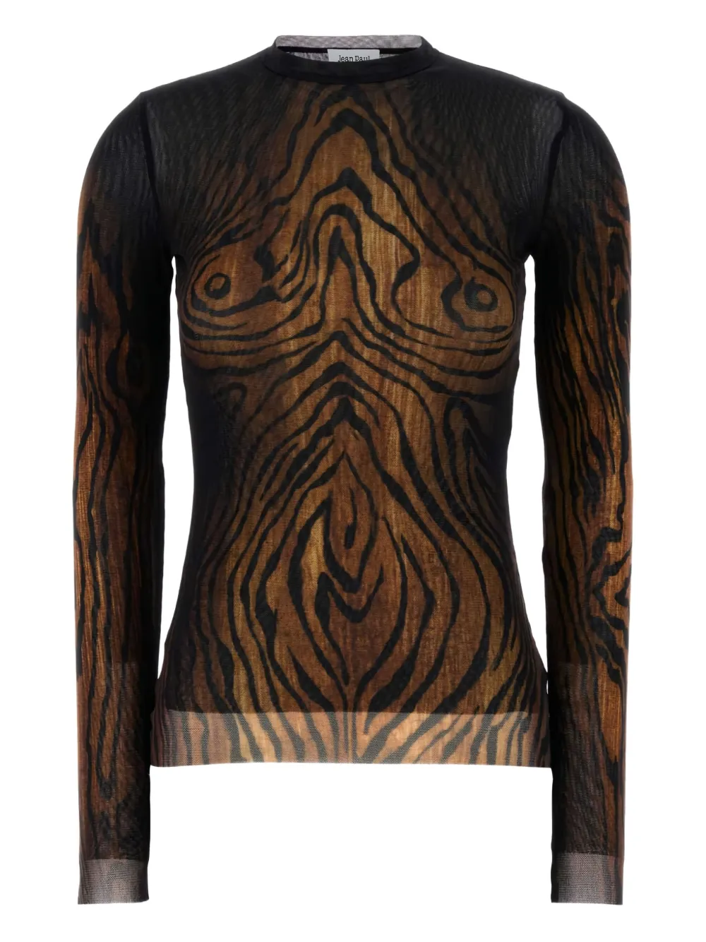 Jean Paul Gaultier wood-print sheer top Zwart