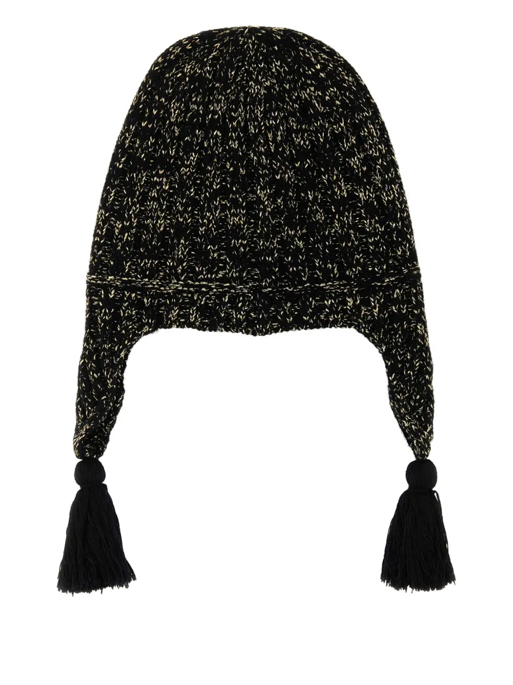 Valentino Wool Blend Beanie With Knit Texture And Tassel Embellishments In Black
