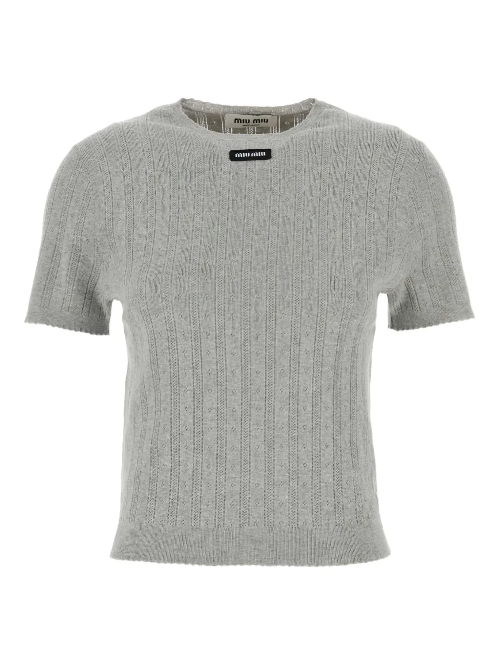 Miu short-sleeved ribbed-knit top Grijs