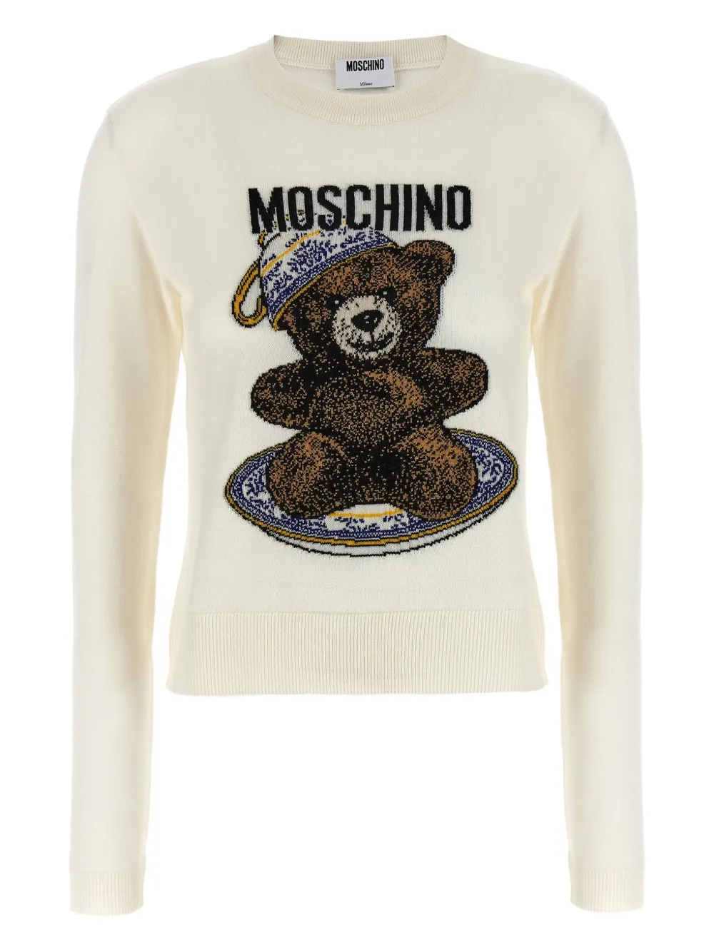 Moschino Teddy intarsia crew neck sweater Wit