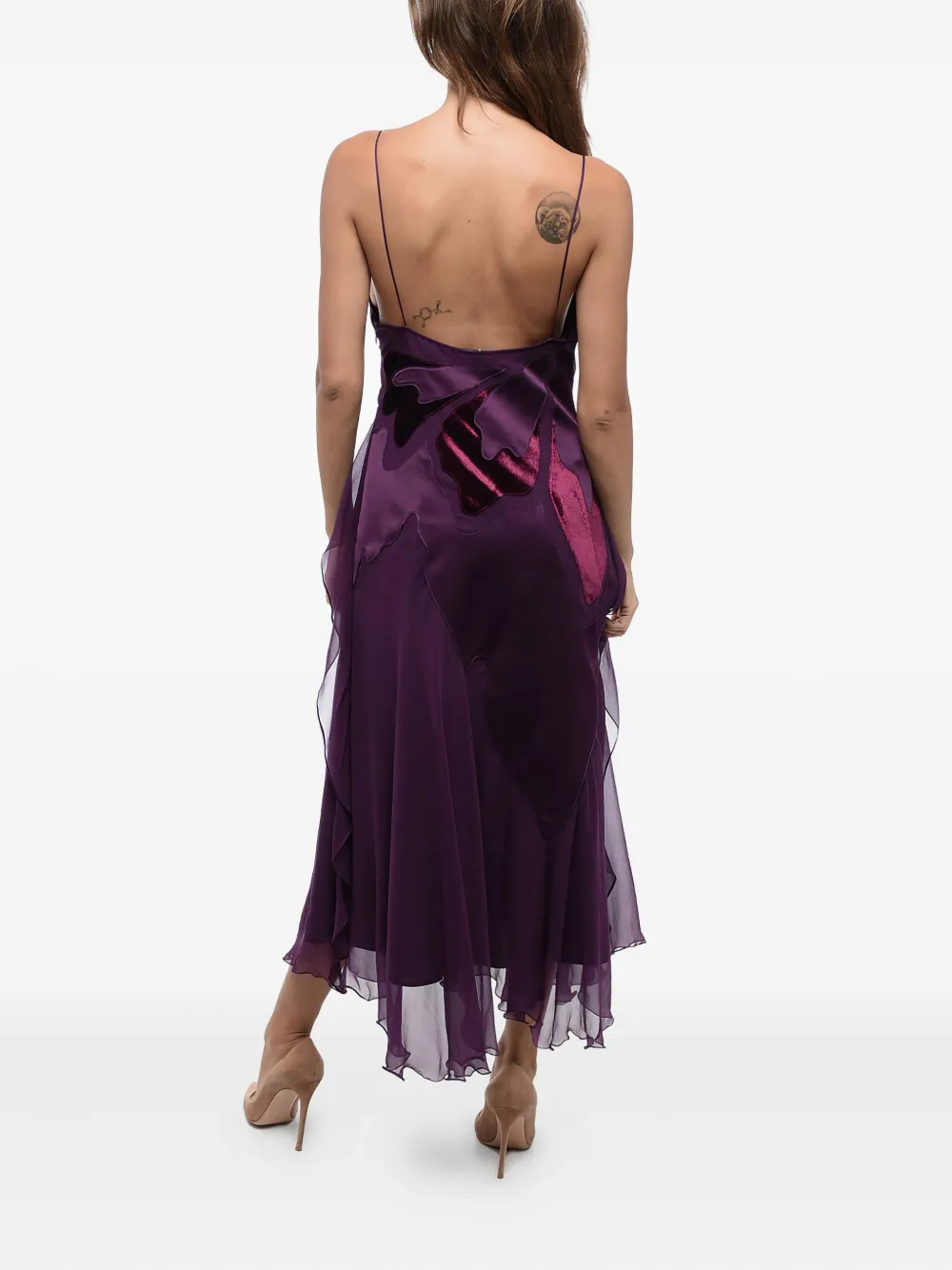Alberta Ferretti Jurk met fluwelen applicatie en ruches Paars