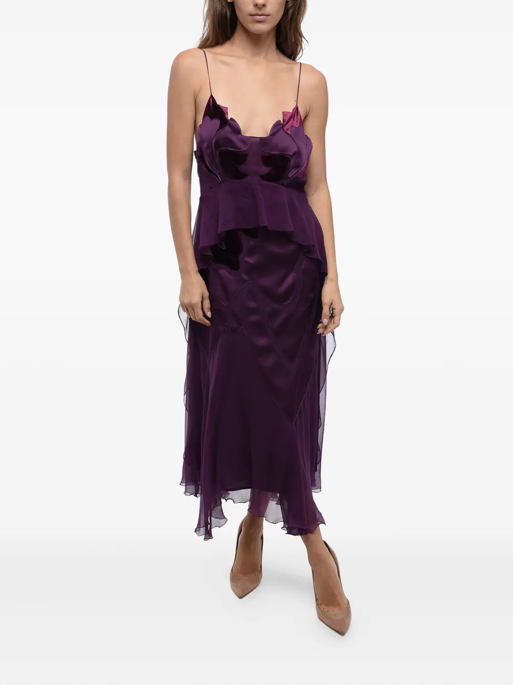 Alberta Ferretti robe volantée à appliqué en velours - Violet Alberta Ferretti robe volantée à appliqué en velours - Violet