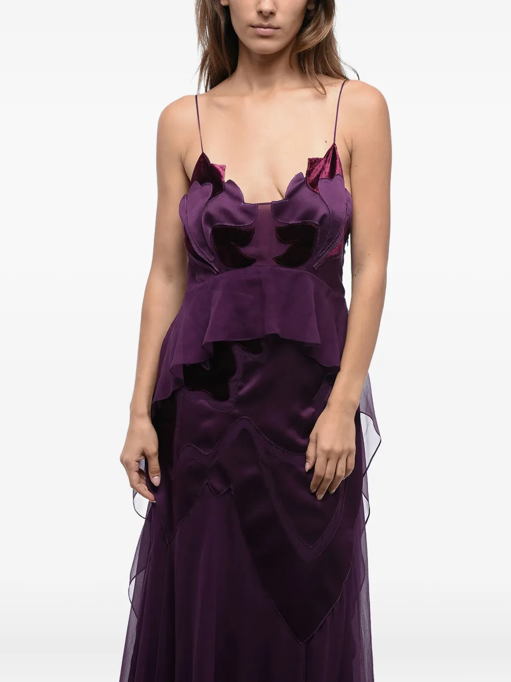 Alberta Ferretti Jurk met fluwelen applicatie en ruches Paars