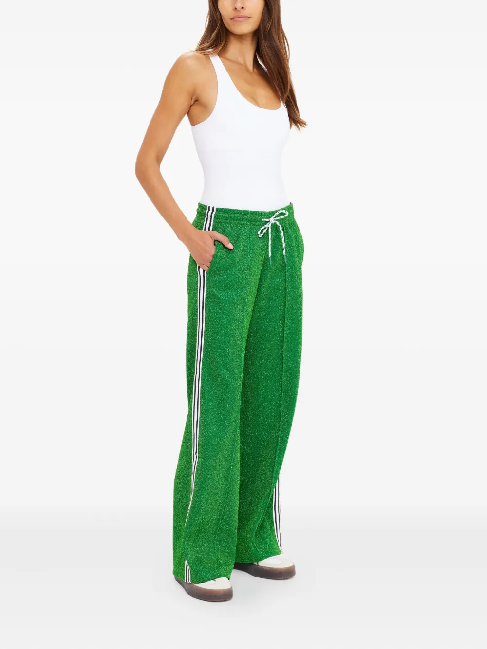 The Upside Galaxia Loretta Lurex Side-stripe Trousers In Green