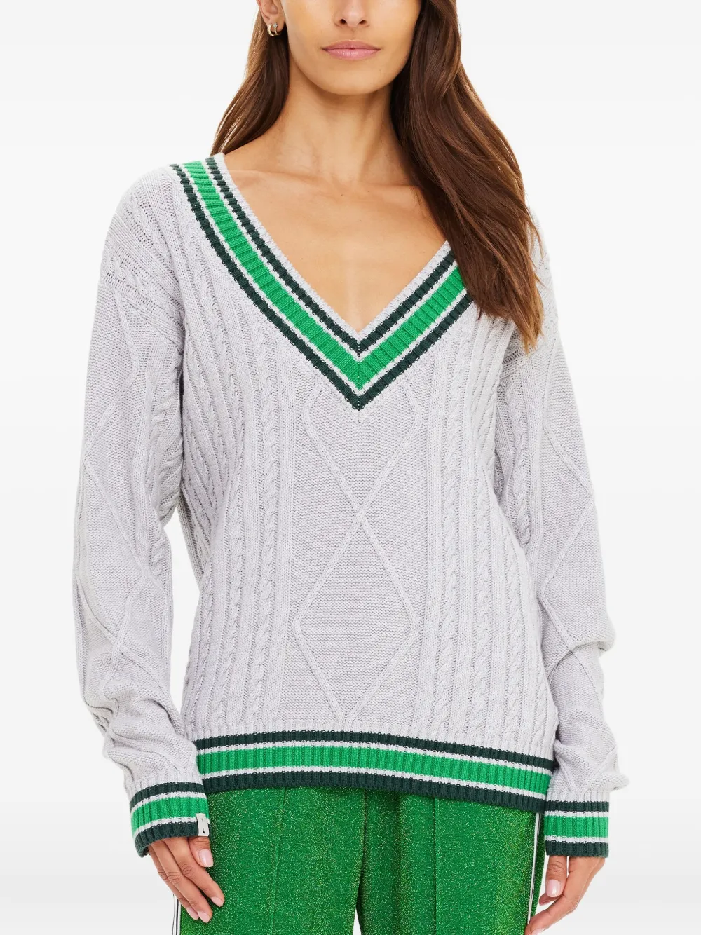 The Upside Josette Cable-knit V-neck Sweater In Gray