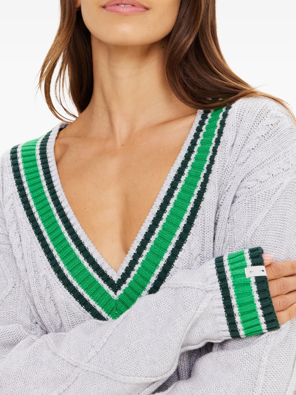 The Upside Josette Cable-knit V-neck Sweater In Gray