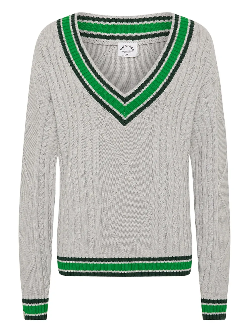 The Upside Josette Cable-knit V-neck Sweater In Gray