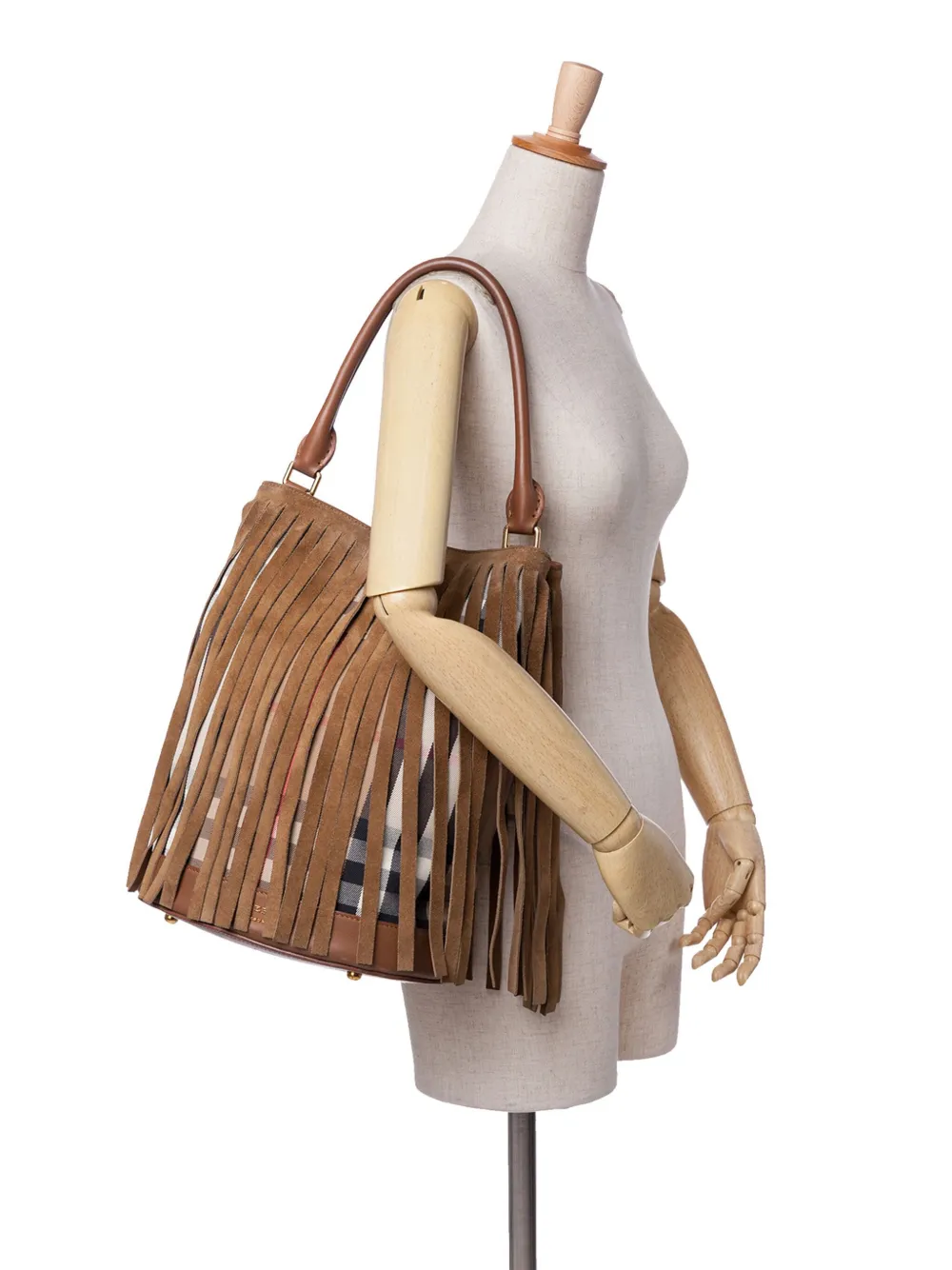 Burberry Pre-Owned 2000-2017 House Check Canvas and Suede Fringe bucket bag | Pre-Owned | Image 2