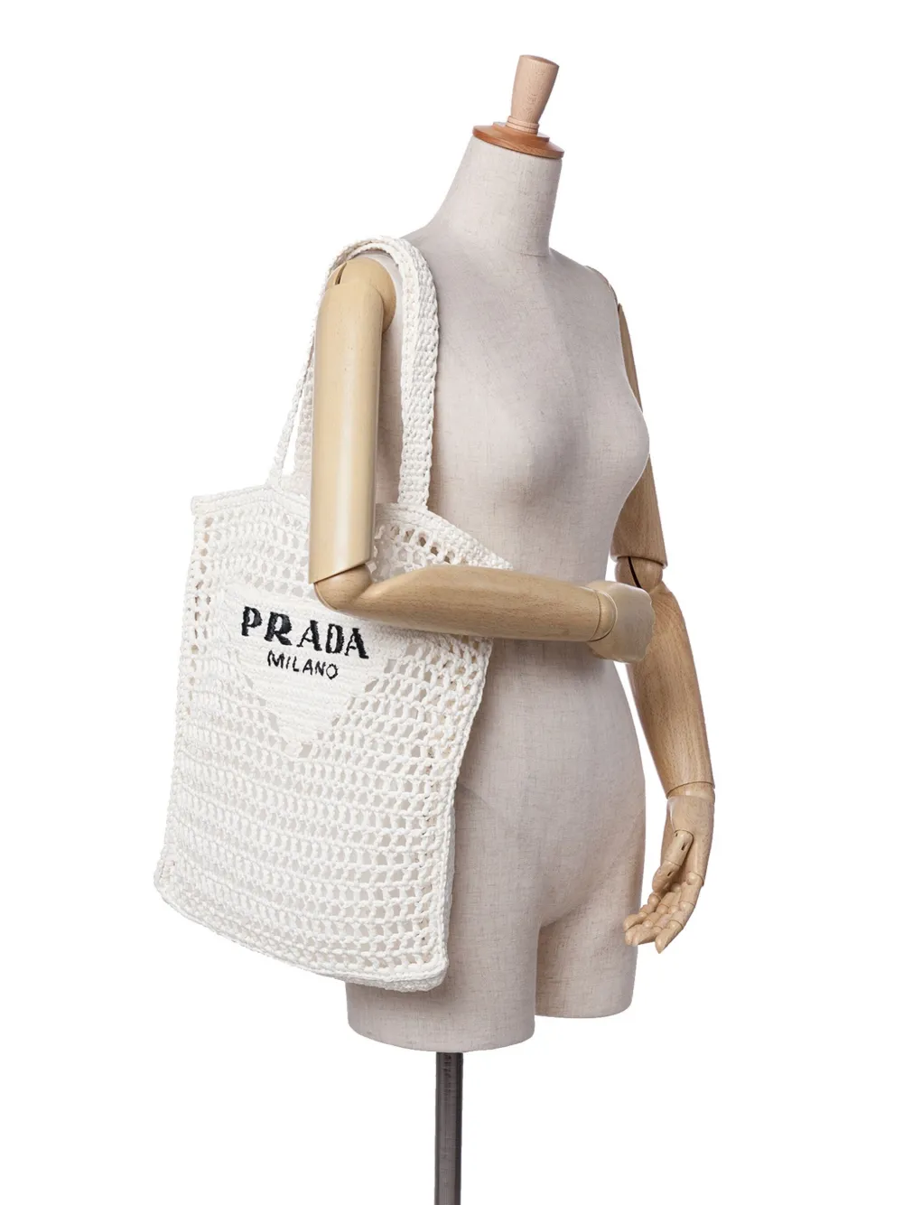 Prada Pre-Owned 2000-2024 Raffia Effect Crochet Logo Embroidered tote bag | Pre-Owned | Image 2