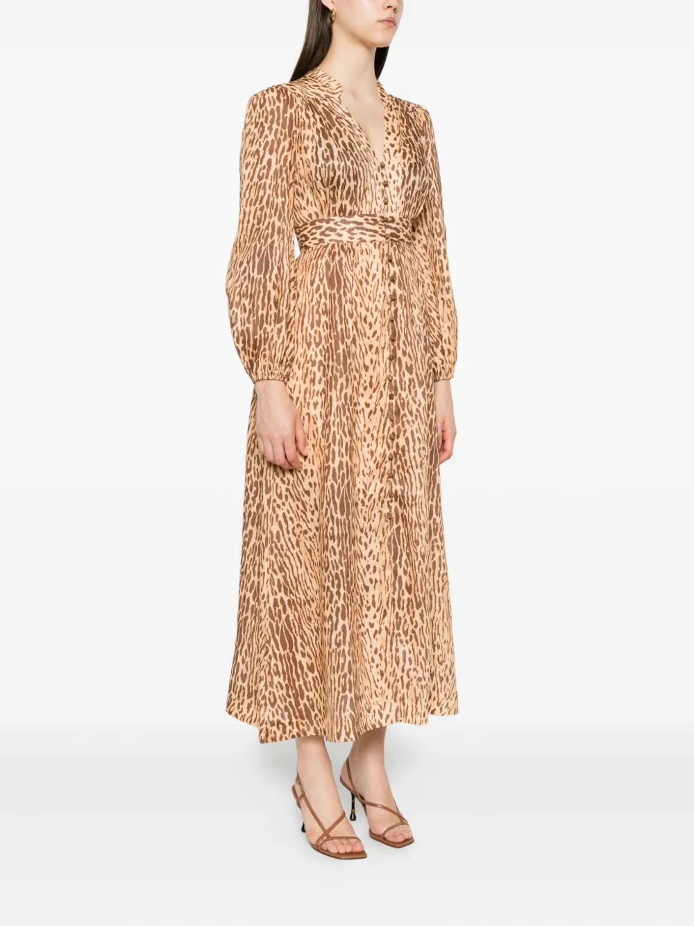 ZIMMERMANN leopard-print button-front dress Beige