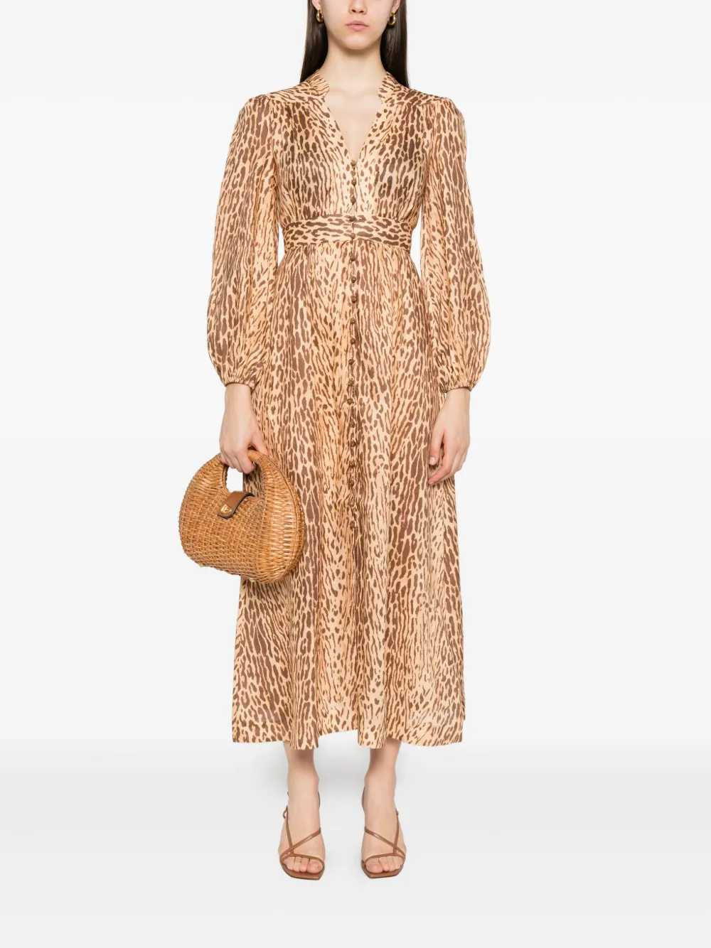 ZIMMERMANN leopard-print button-front dress Beige