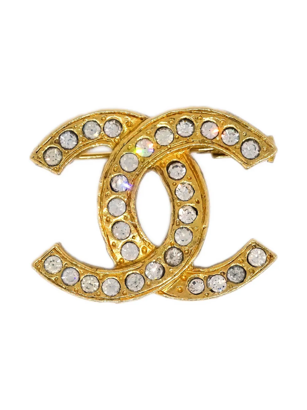 CHANEL Pre-Owned 1990-2000s ココマーク クリスタル ブローチ - ゴールドトーン CHANEL Pre-Owned 1990-2000s ココマーク クリスタル ブローチ - ゴールドトーン