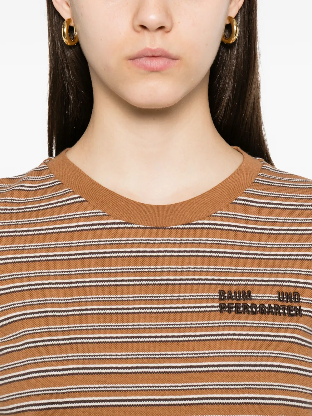 Baum Und Pferdgarten Jawo gestreept T-shirt met ronde hals Bruin