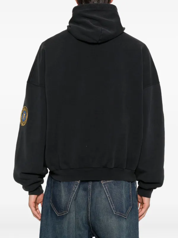 【BALENCIAGA】Uniform Patch ジップアップHoodieラージフィット Men's Uniform Patch Zip-up Hoodie Large Fit in Black Faded