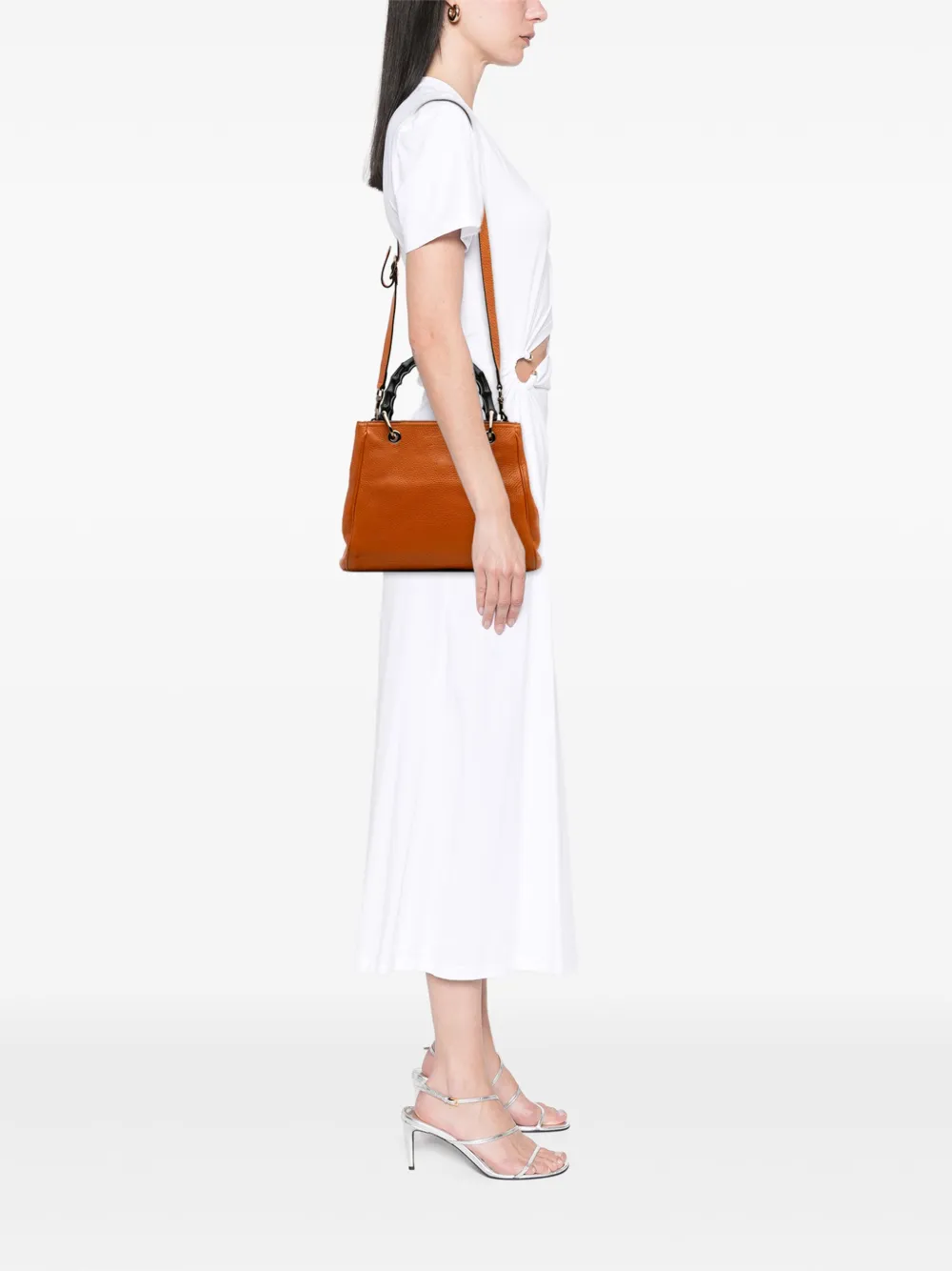 Pre-owned Gucci 2016-2024 Small Calfskin Bamboo Shopper Satchel In Orange