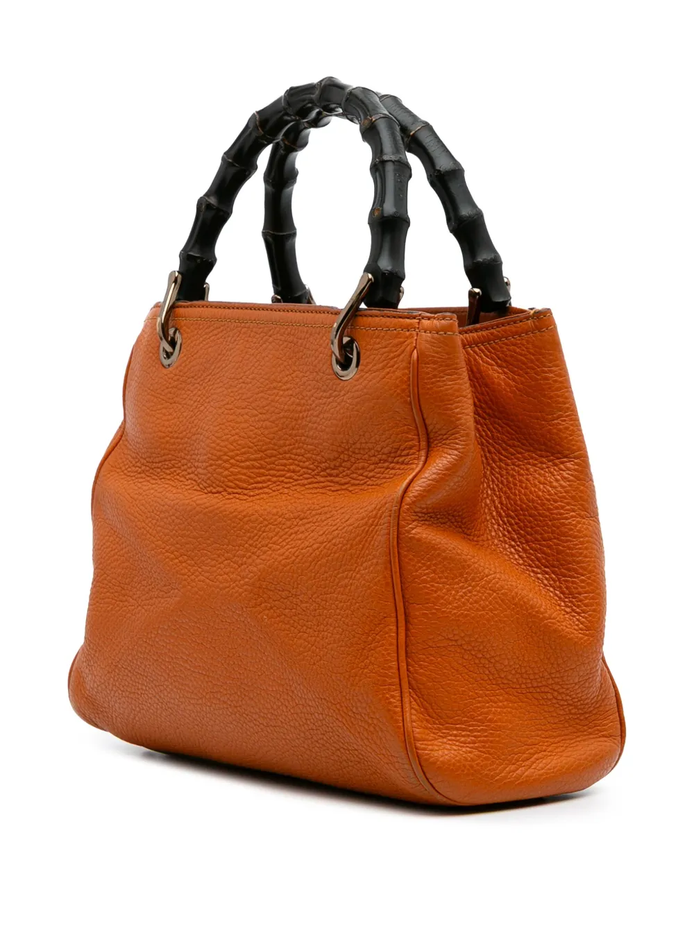 Pre-owned Gucci 2016-2024 Small Calfskin Bamboo Shopper Satchel In Orange