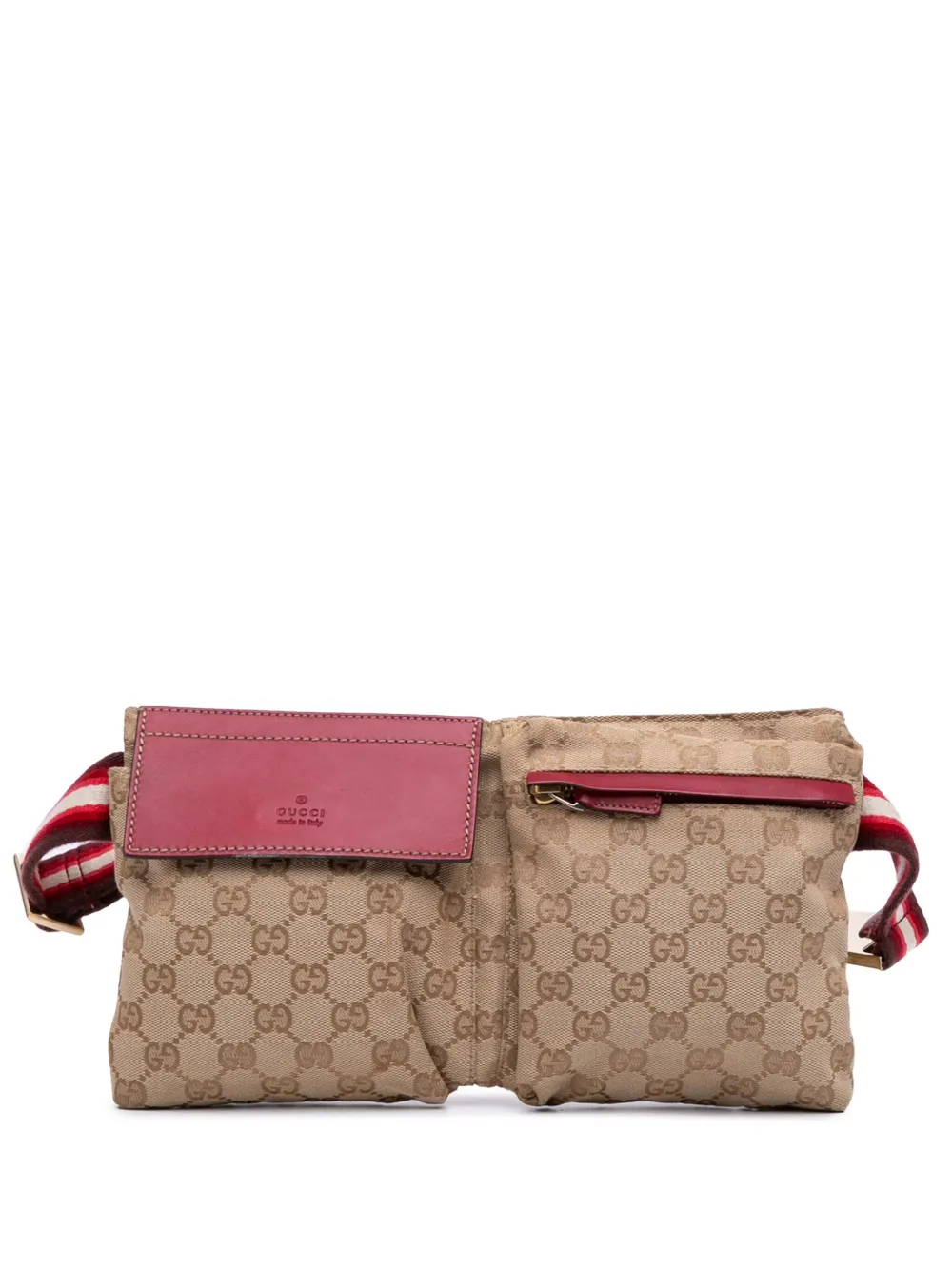 Gucci Pre-Owned 2016-2024 GG Canvas Web Double Pocket belt bag | Brown | Image 1